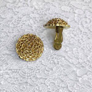 Vintage Signed Western Germany Clip-On Earrings Gold Tone Round Woven Chain Dome